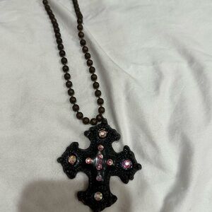 Elegant Black and Brown Cross Necklace